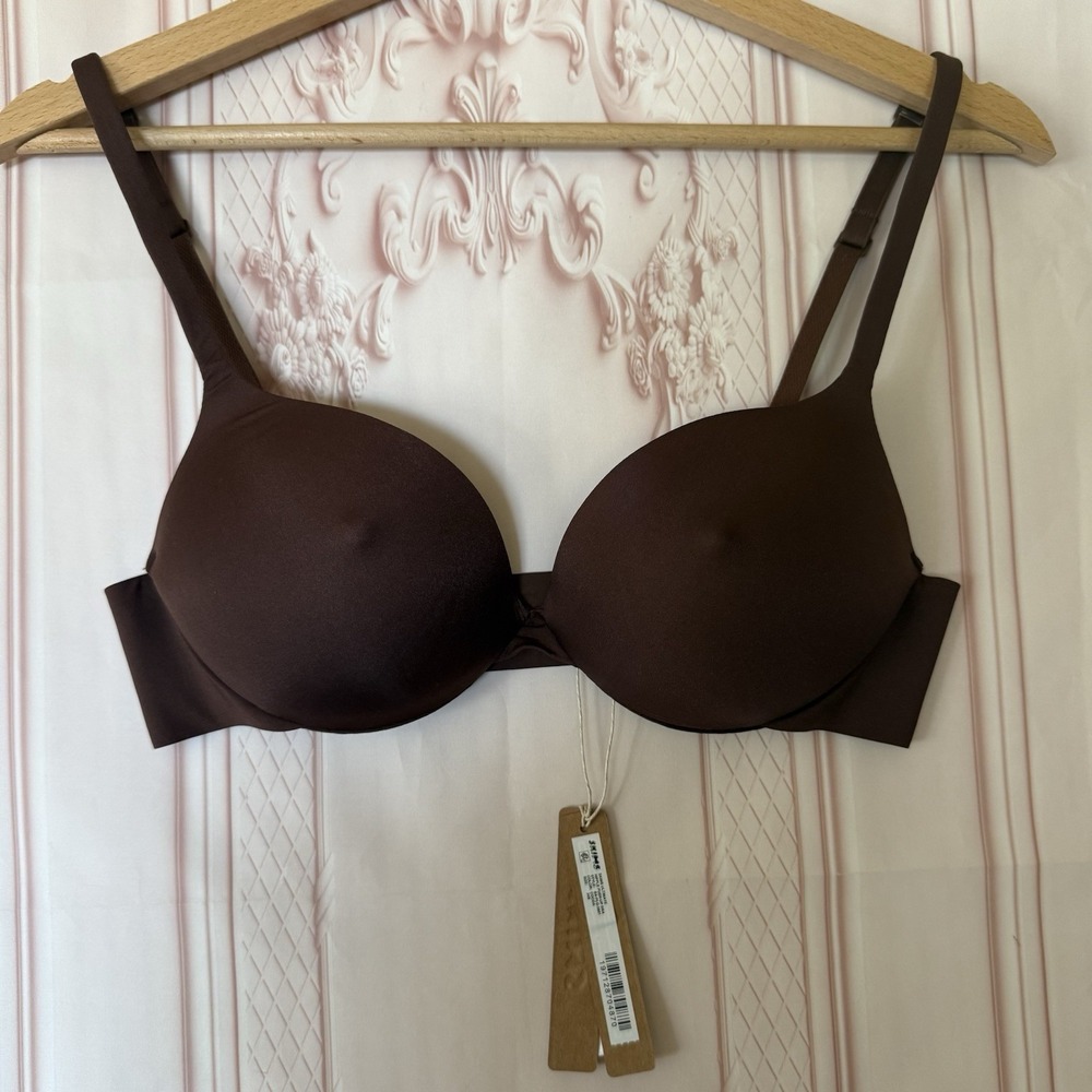 Skims Ultimate Nipple Push-Up Plunge Bra Cocoa Brown Size 34B NWT